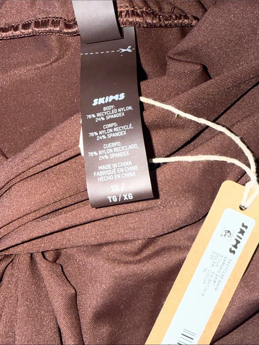 SKIMS Chocolate Brown Twist-Front Swim Coverup Skirt